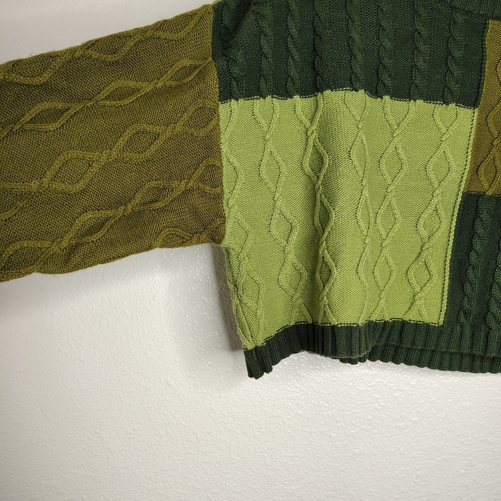 Empyre Green Crew Neck Sweater with Geometric Cable Knit Sz S - Picture 11 of 12